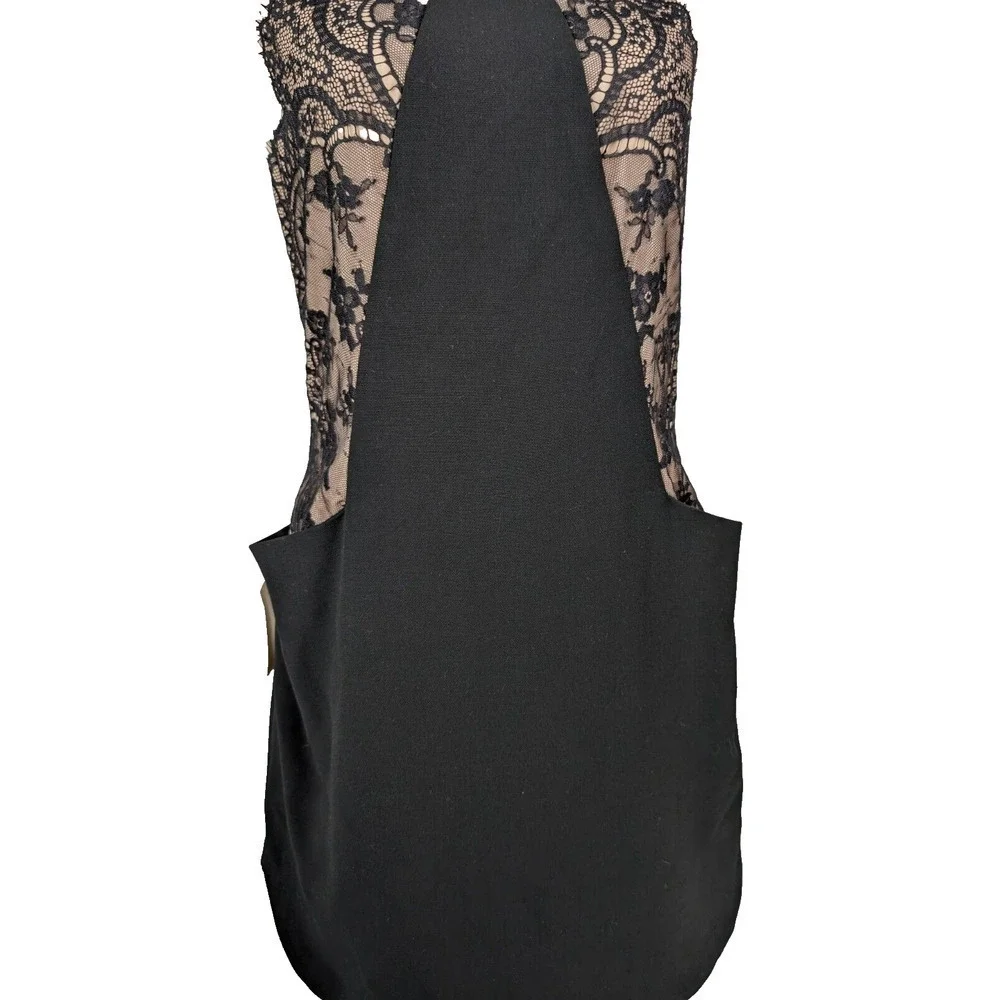 BCBG Max Azria "Avrey" NWT Black Beige Mesh Lace Nude Lining Dress 8 - Picture 5 of 13